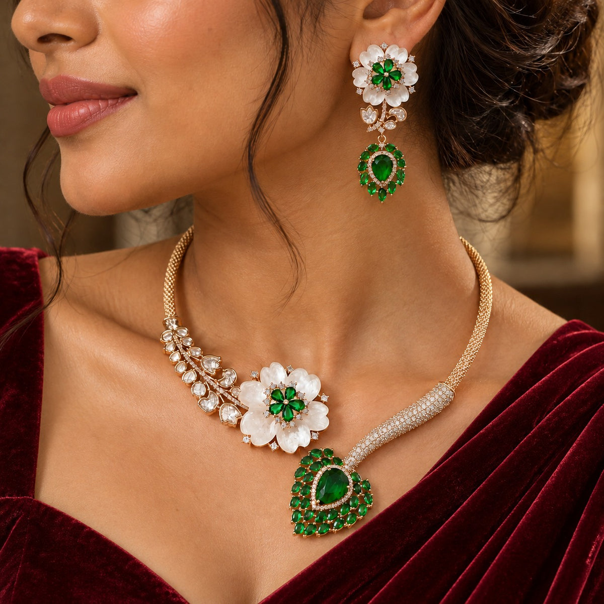 Kundan Floral Drop Necklace