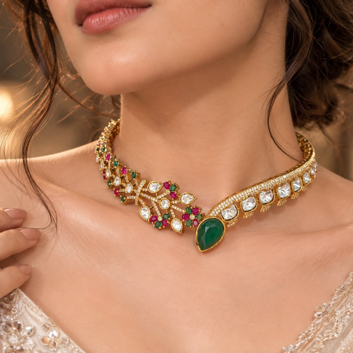 Floral Motif Kundan Necklace