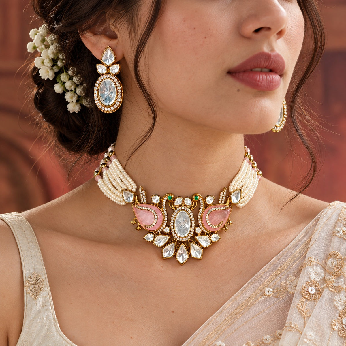 Swan Kundan Choker Necklace