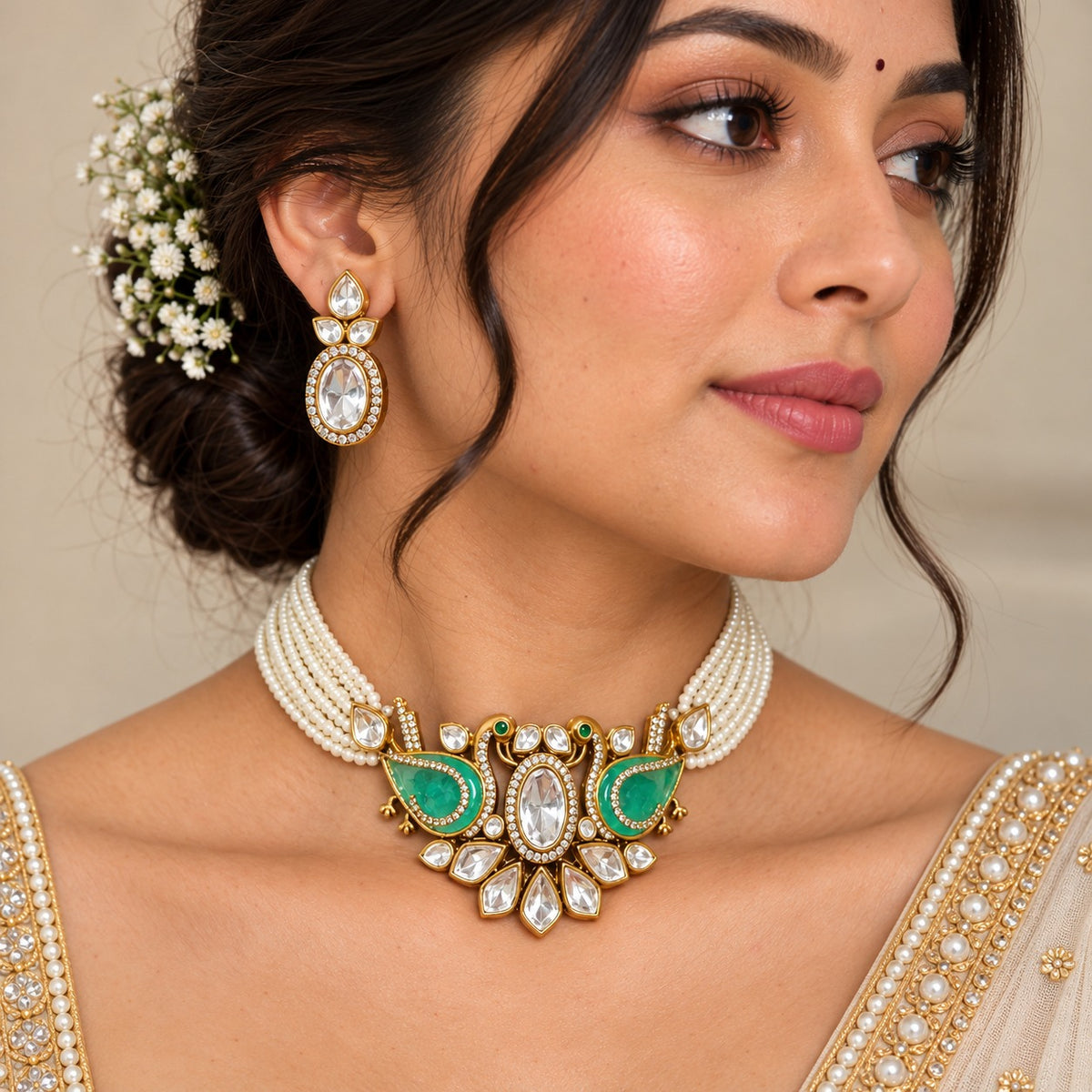 Swan Kundan Choker Necklace