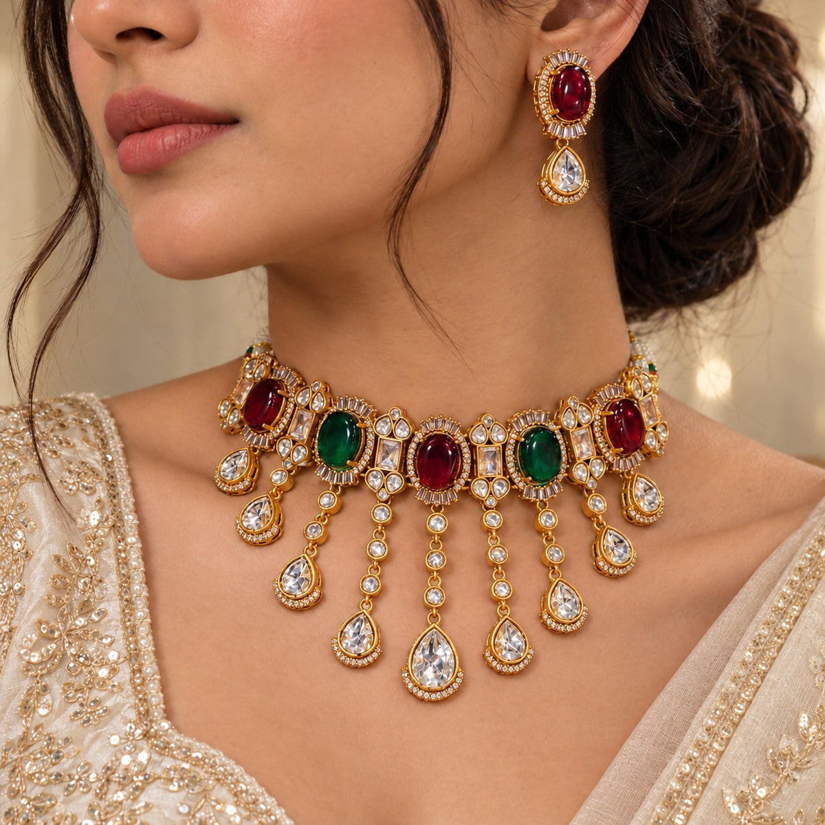 Color Stone Choker Necklace