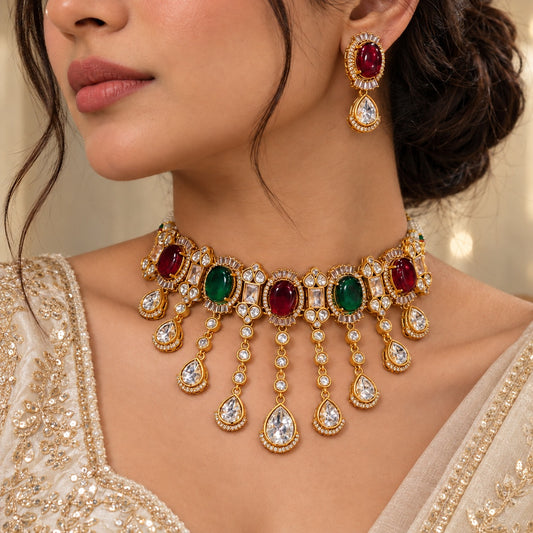 Color Stone Choker Necklace