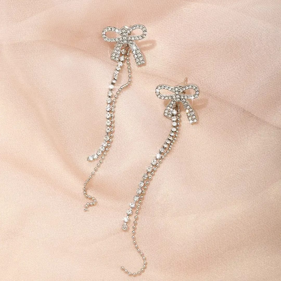 Silver Bow Chain Earrings