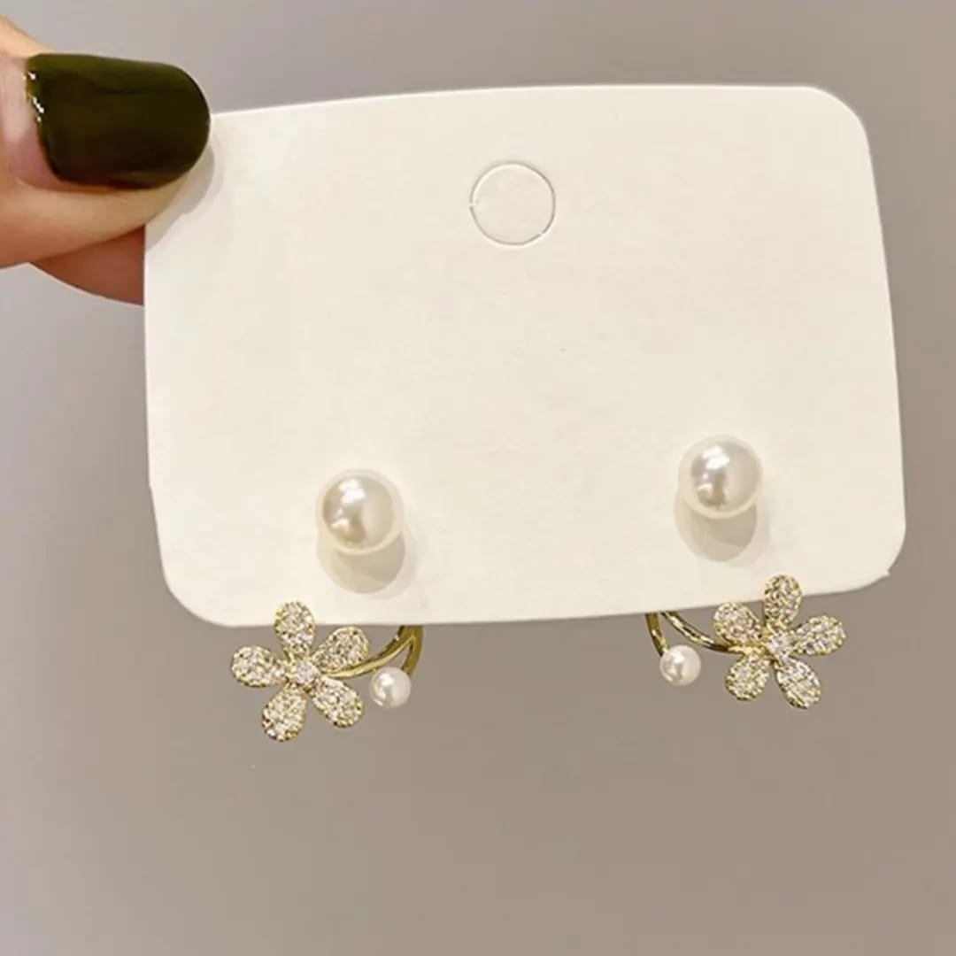 Pearl Flower Climber Earrings