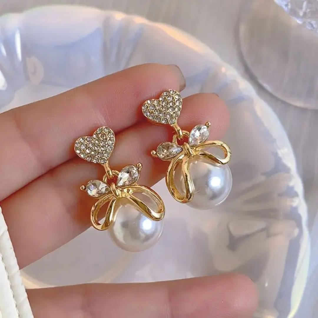 Pearl Bow Drop Earrings