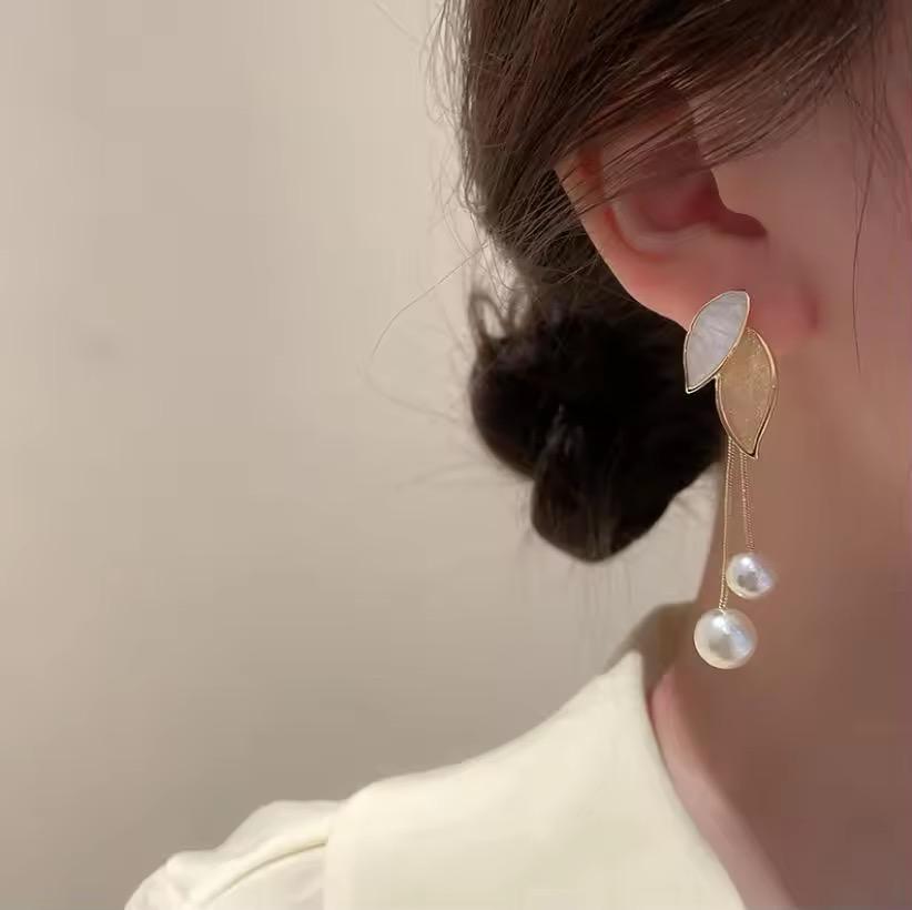 Leaf Pearl Drop Earrings
