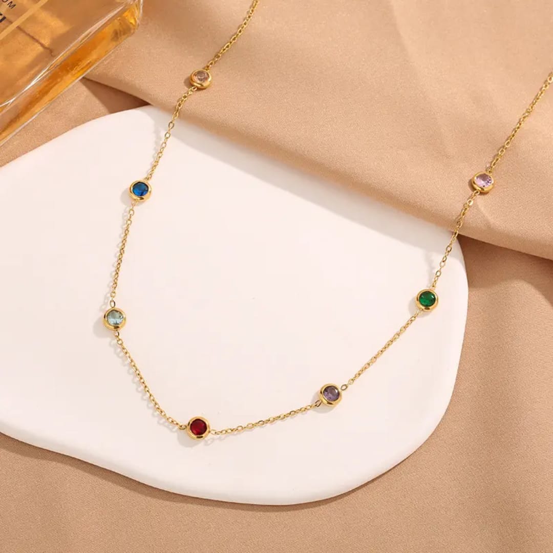 Multicolor Stone Chain Necklace