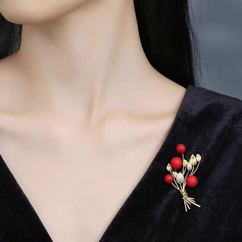 Cherry Bloom Gold Brooch