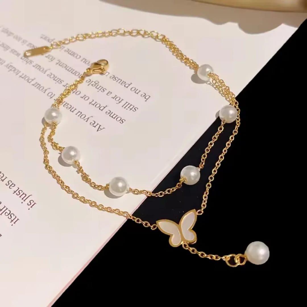 Pearl Butterfly Drop Anklet