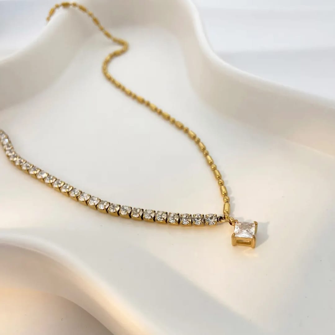 Half Tennis Chain Pendant Necklace
