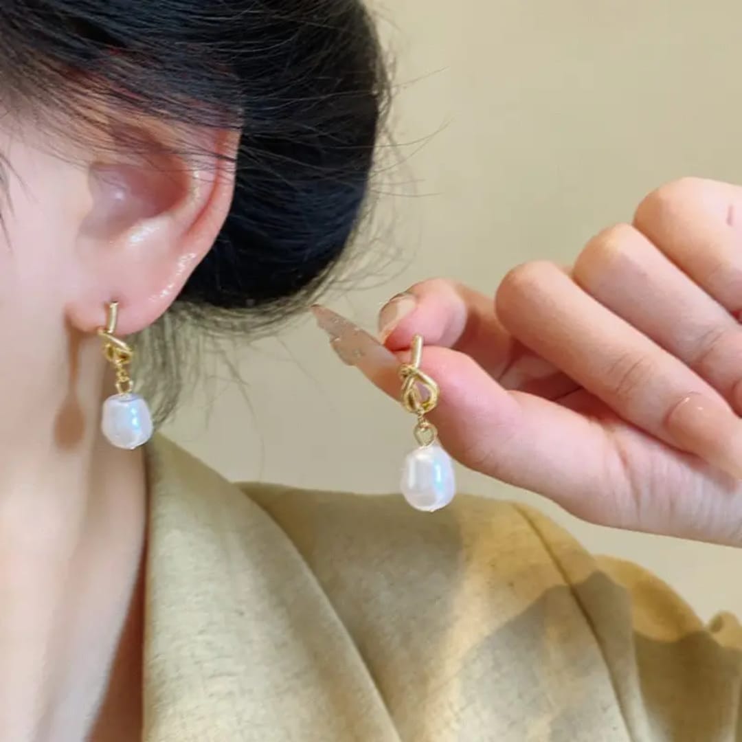 Pearl Knot Drop Earrings