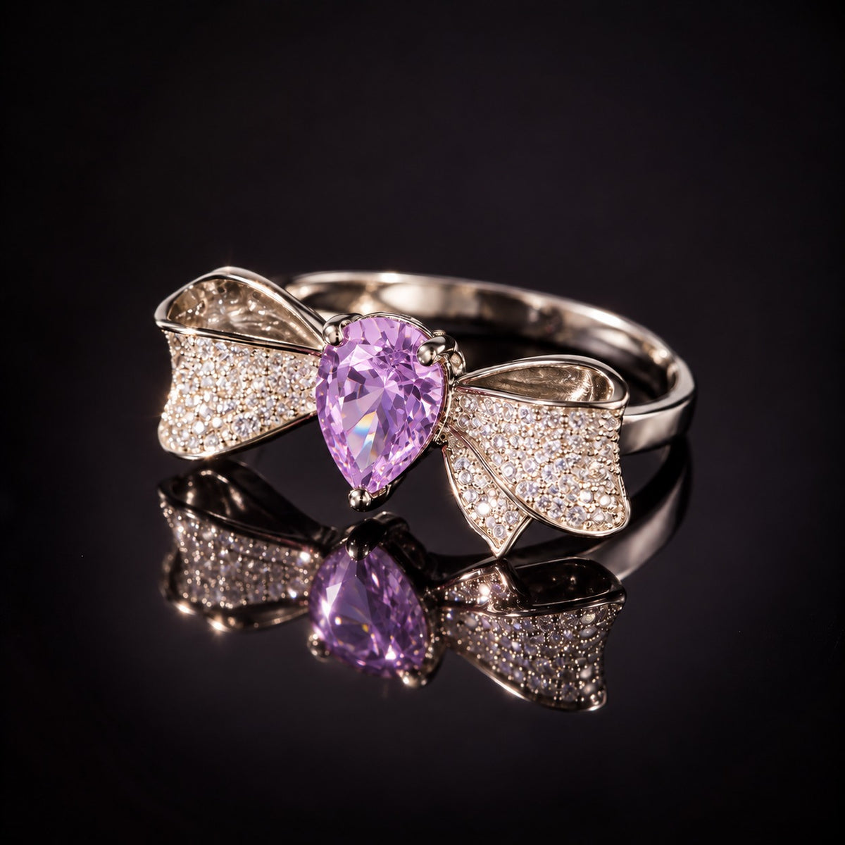Crystal Bow Silver Ring