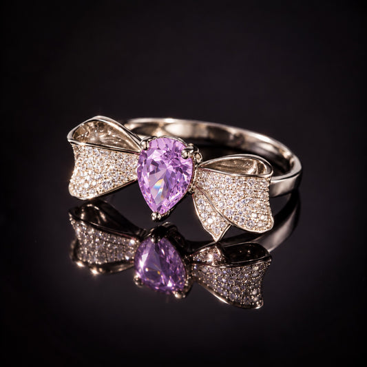 Crystal Bow Silver Ring