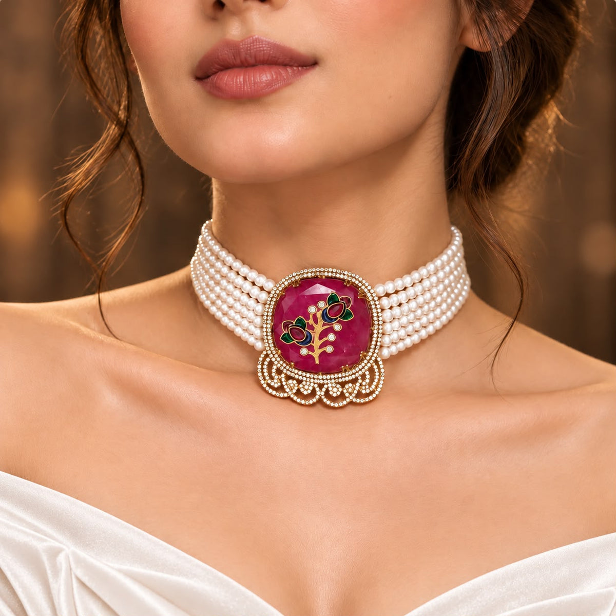 Floral Pearl Choker Set