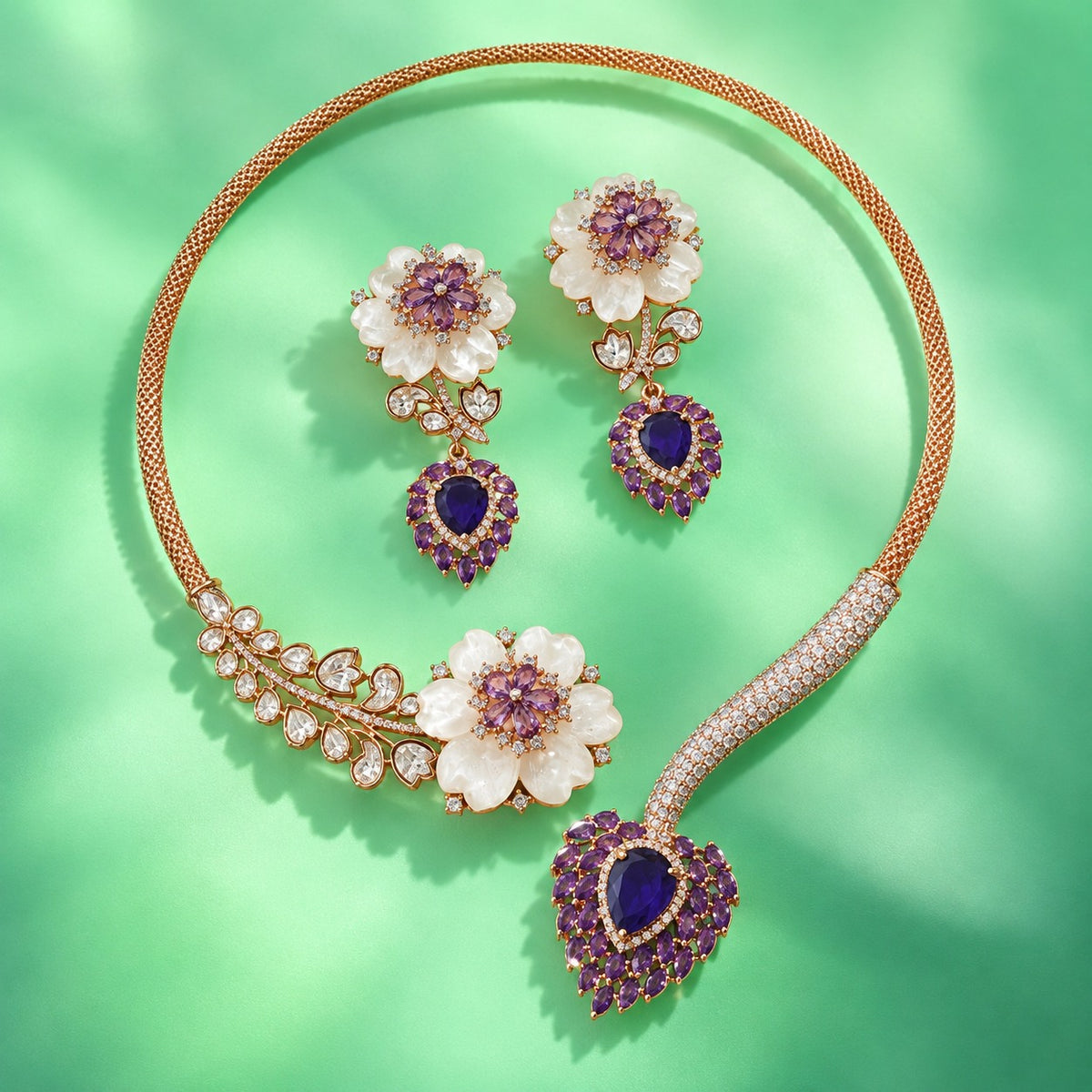 Kundan Floral Drop Necklace