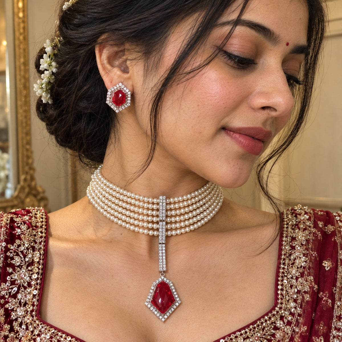 Navratna Pearl Choker