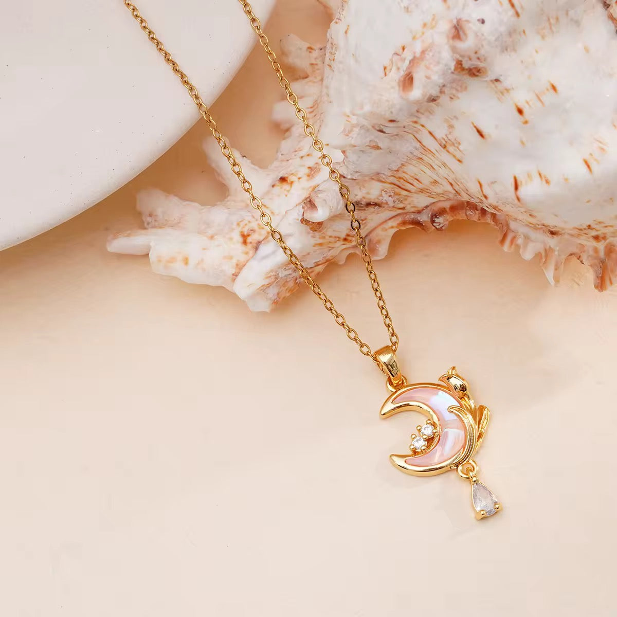 Moon Rose Drop Necklace